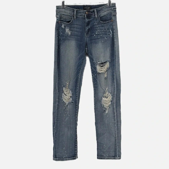 Judy Blue Boyfriend Fit Bleach Splatter Destroyed Jeans - Size 28 - Picture 3 of 9